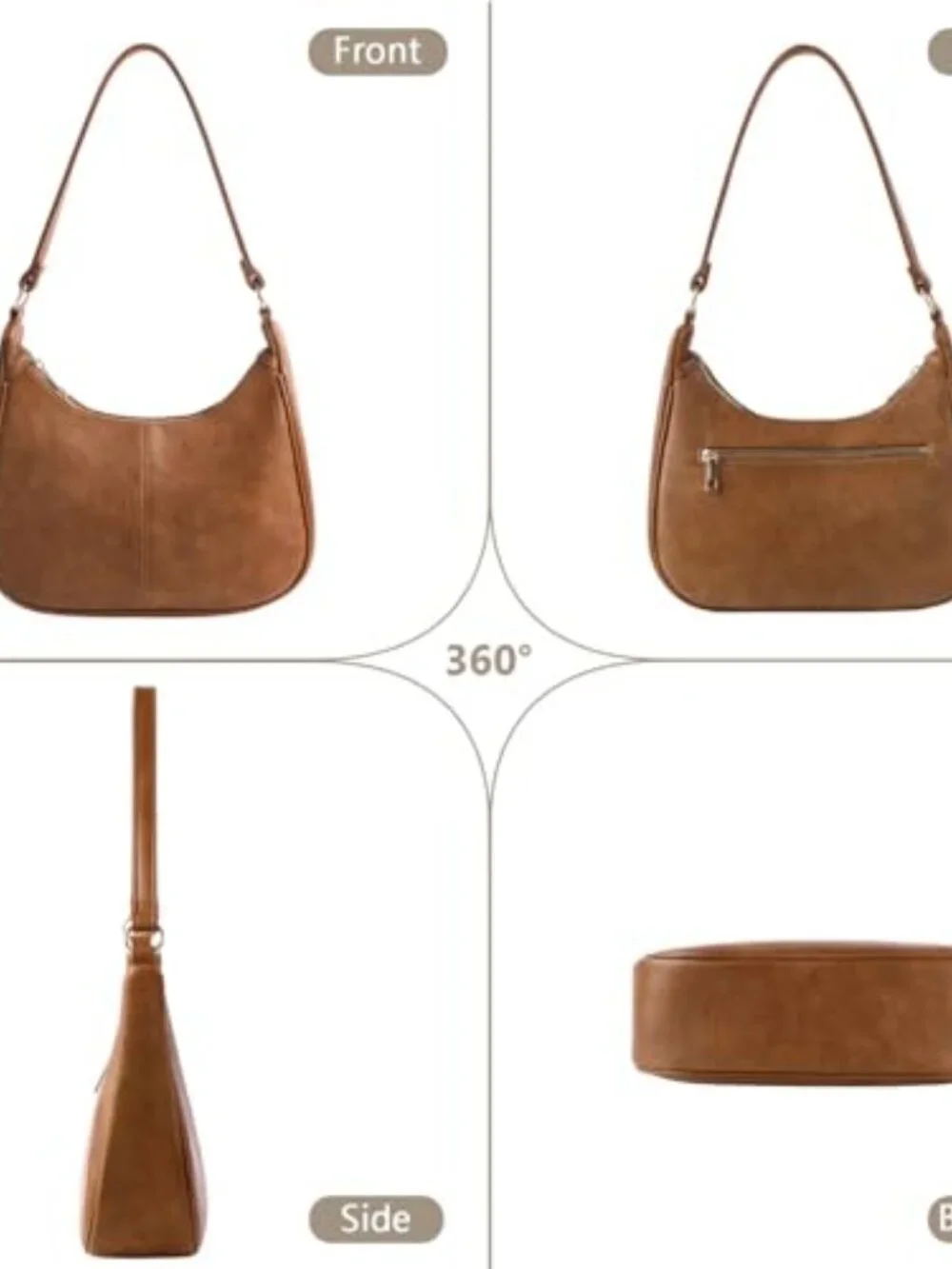 Slouchy Faux Leather Hobo Bag with Zippered Back Pocket Crossbody